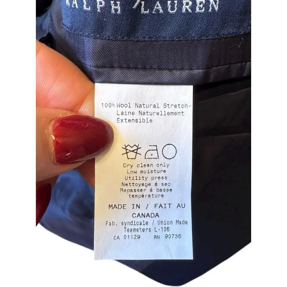 Ralph Lauren Men’s 43R Wool Navy Blue Muted Plaid Two Button Sport Coat Blazer